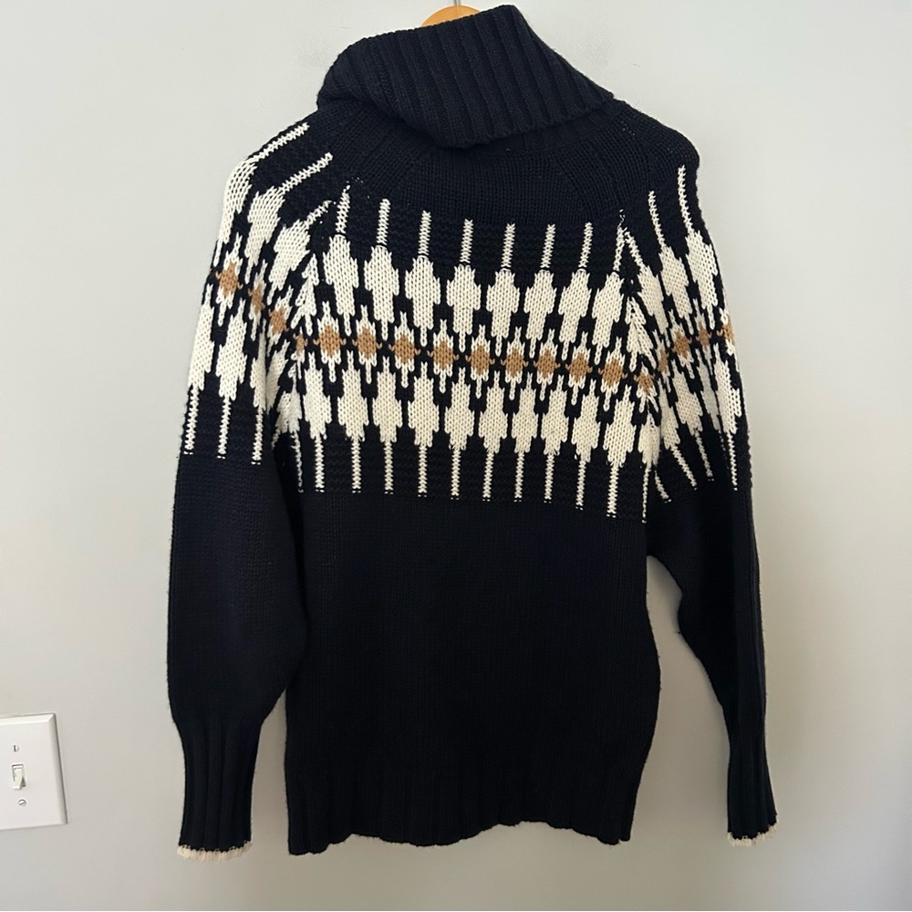 REISS Emma Navy Blue Cream Fair Isle Turtleneck Sweater - Picture 9 of 10
